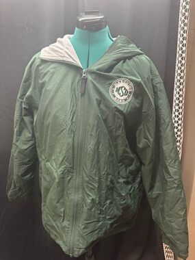 MSU Marching Band Green Hooded Windbreaker Jacket with Front Zip and Emblem